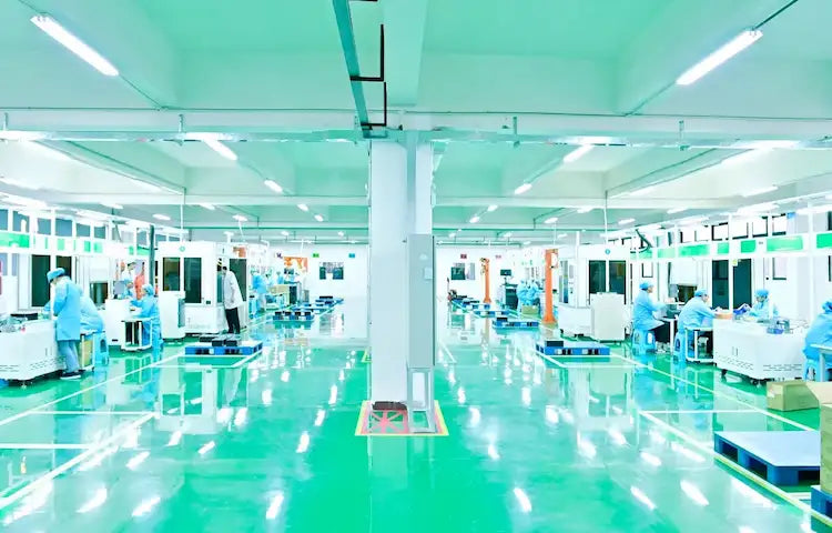 Solar battery assembly line at Ricon Lighting manufacturing facility
